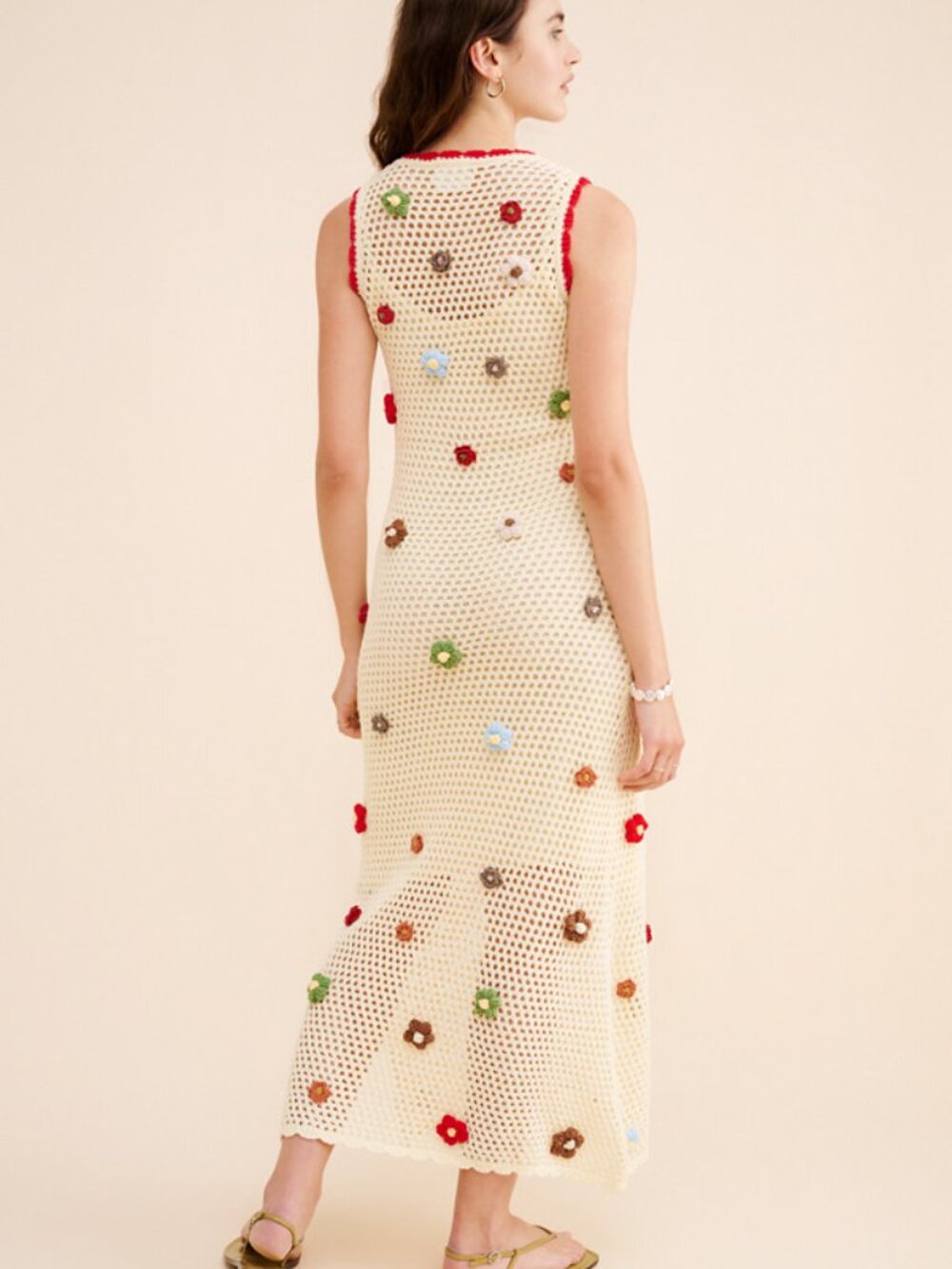 Callahan Cream Crochet Maxi Dress with Multicolor Flower Appliqués - Picture 4 of 13